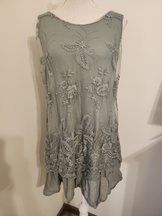M Made In Italy Dresses & Skirts - Embroidered Sleeveless Sheer Drese in Sage Green